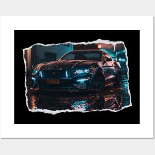 Mustang Inspired Glossy Black Sports Car Posters and Art